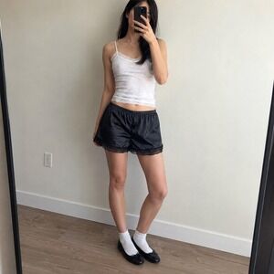 Y2K Black Satin Shorts Delicate Lace Trim Women S Balletcore Coquette 2000s